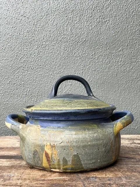Vintage Aboriginal Studio Pottery Drip Glaze Lidded Bowl — additional photo 4