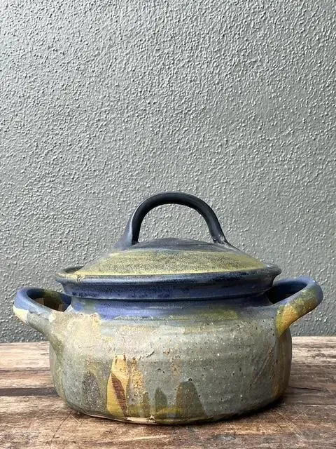 Vintage Aboriginal Studio Pottery Drip Glaze Lidded Bowl — additional photo 5