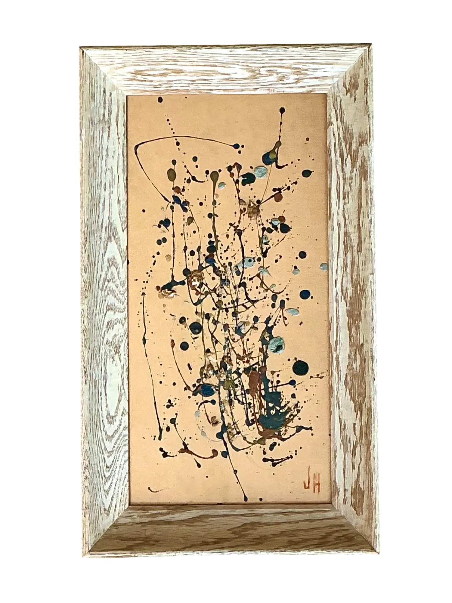 Vintage Abstract Drip Painting in Frame