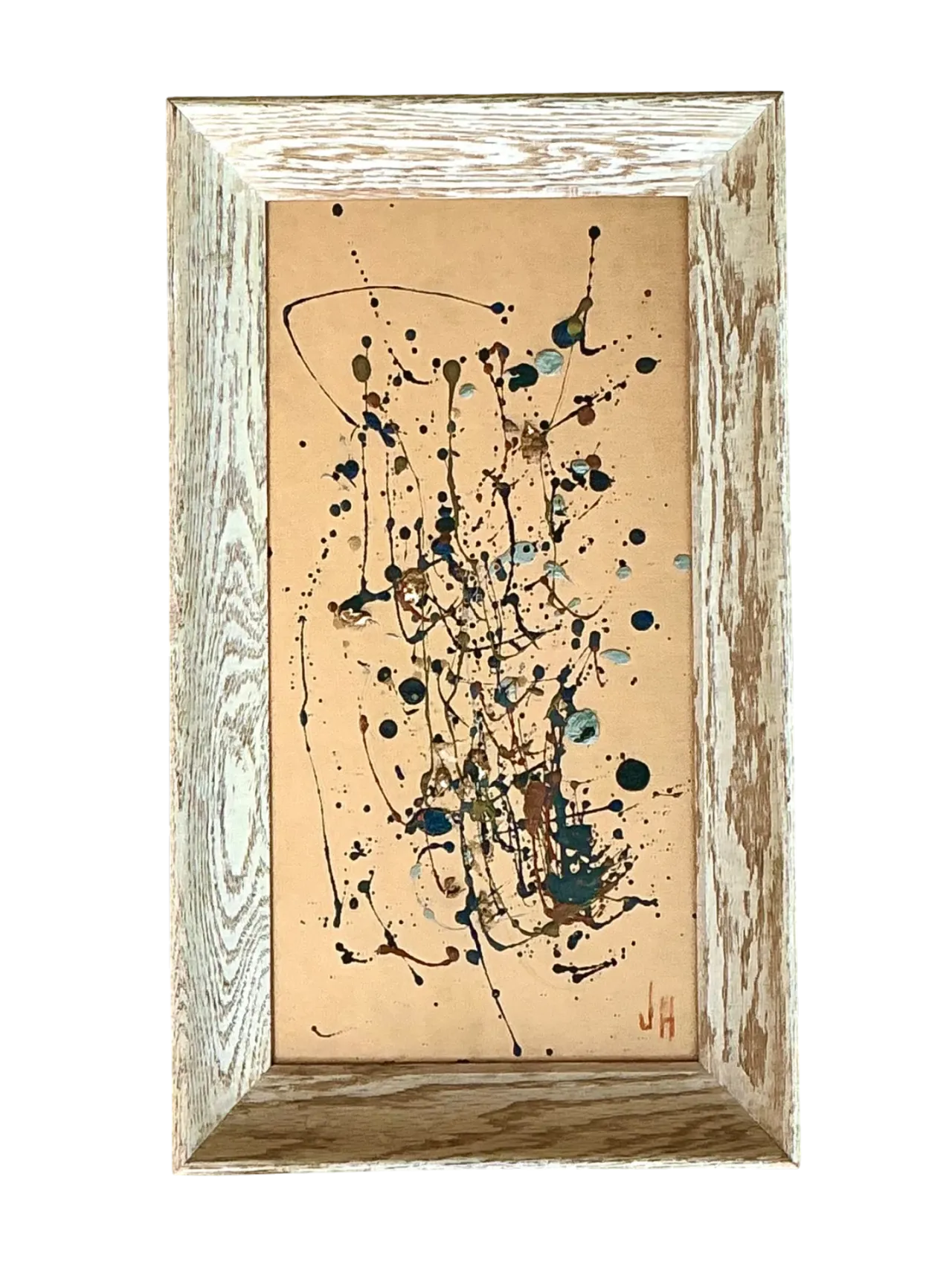 Vintage Abstract Drip Painting in Frame