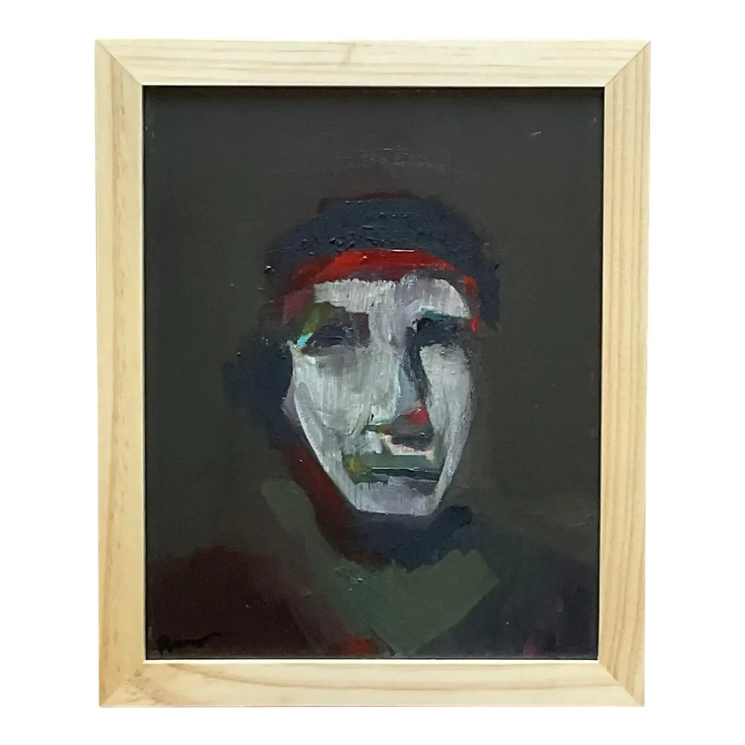 Vintage Abstract Fauvist Signed Original Oil Abstract Portrait on Canvas — additional photo 1