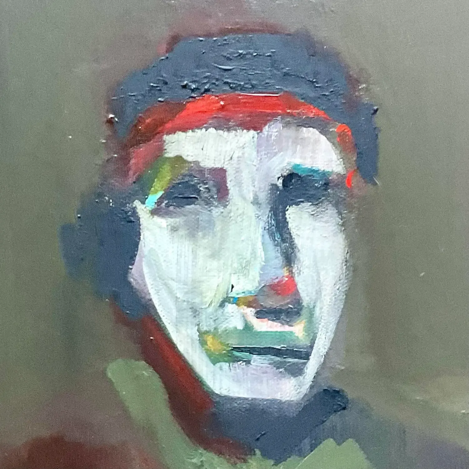 Vintage Abstract Fauvist Signed Original Oil Abstract Portrait on Canvas — additional photo 2