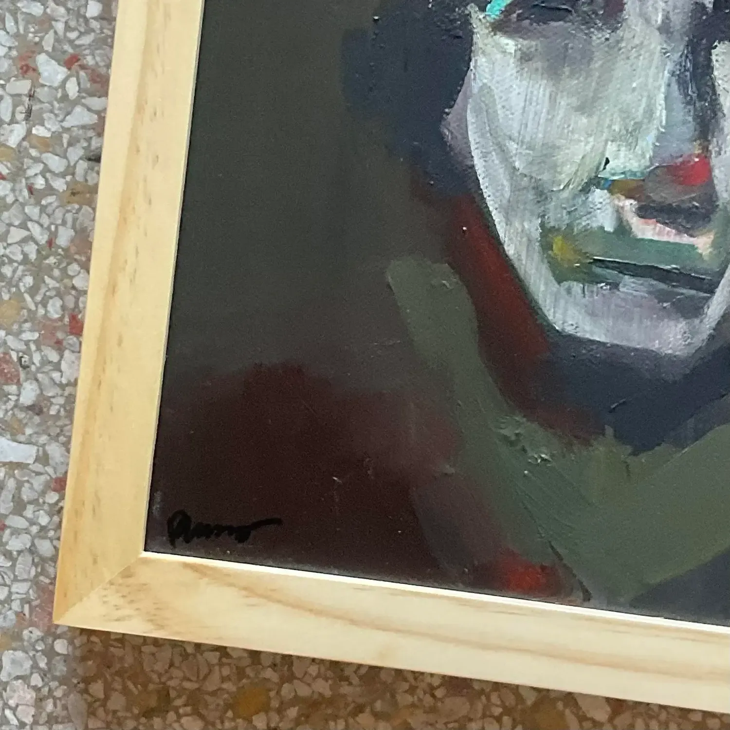 Vintage Abstract Fauvist Signed Original Oil Abstract Portrait on Canvas — additional photo 3