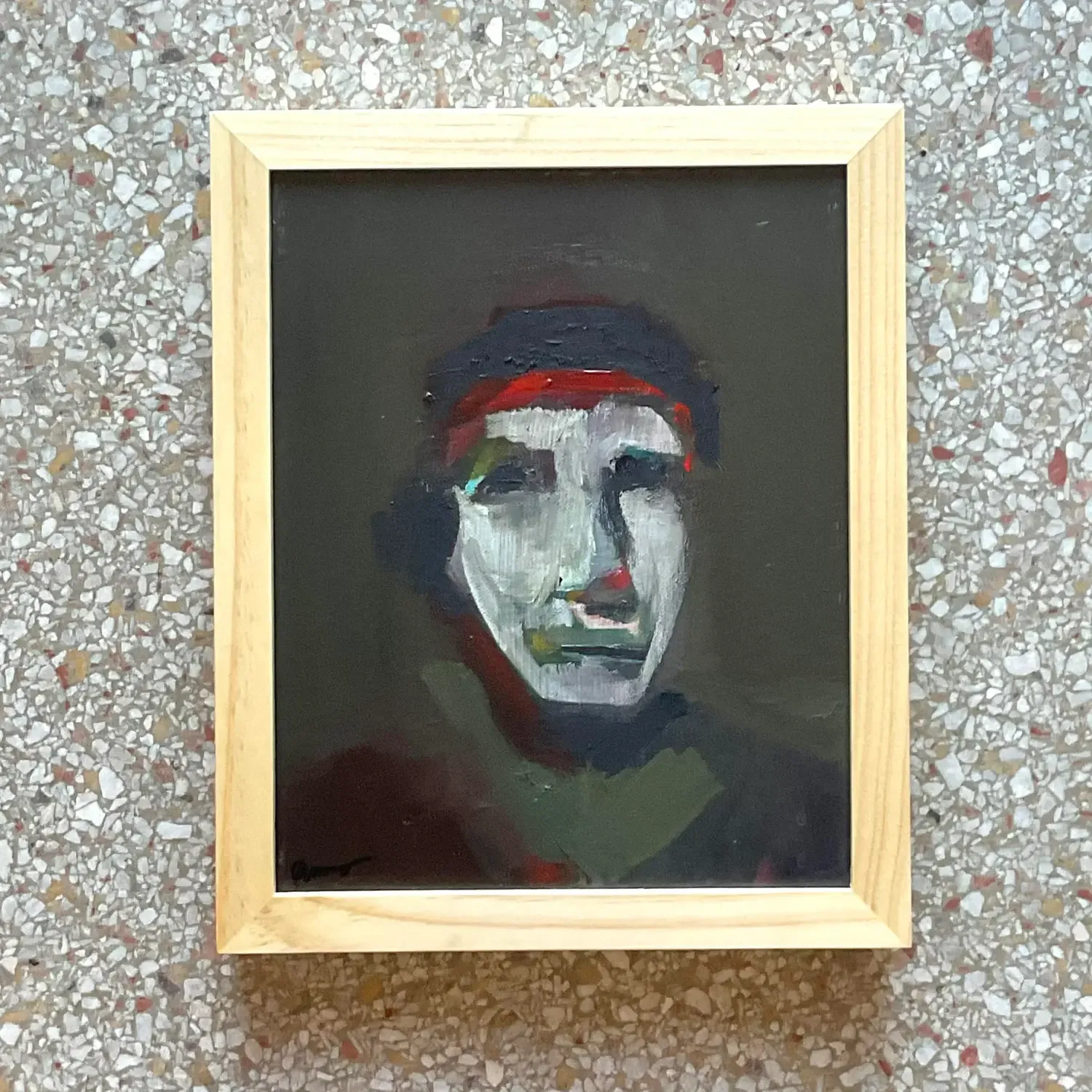 Vintage Abstract Fauvist Signed Original Oil Abstract Portrait on Canvas — additional photo 4