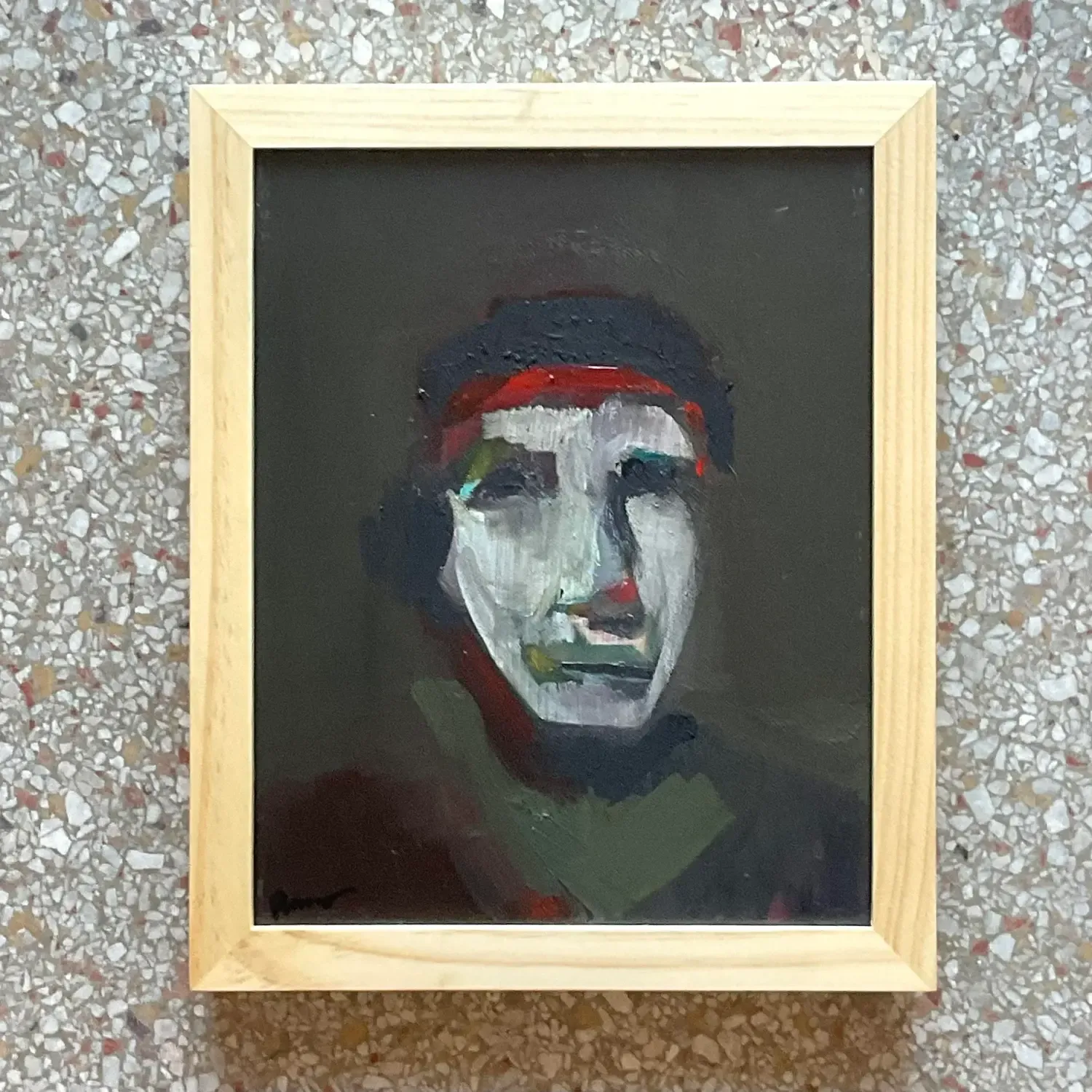 Vintage Abstract Fauvist Signed Original Oil Abstract Portrait on Canvas — additional photo 5