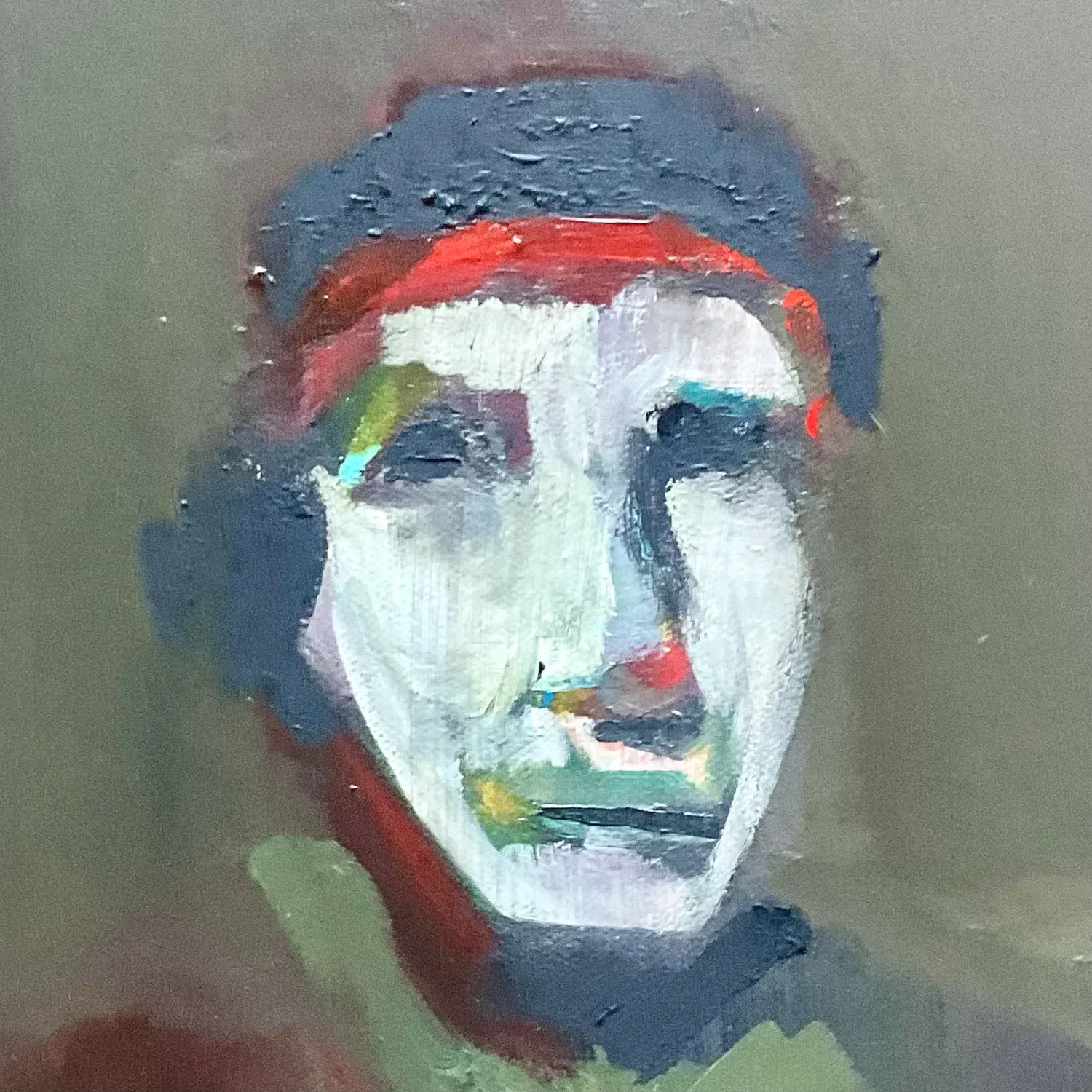 Vintage Abstract Fauvist Signed Original Oil Abstract Portrait on Canvas — additional photo 8