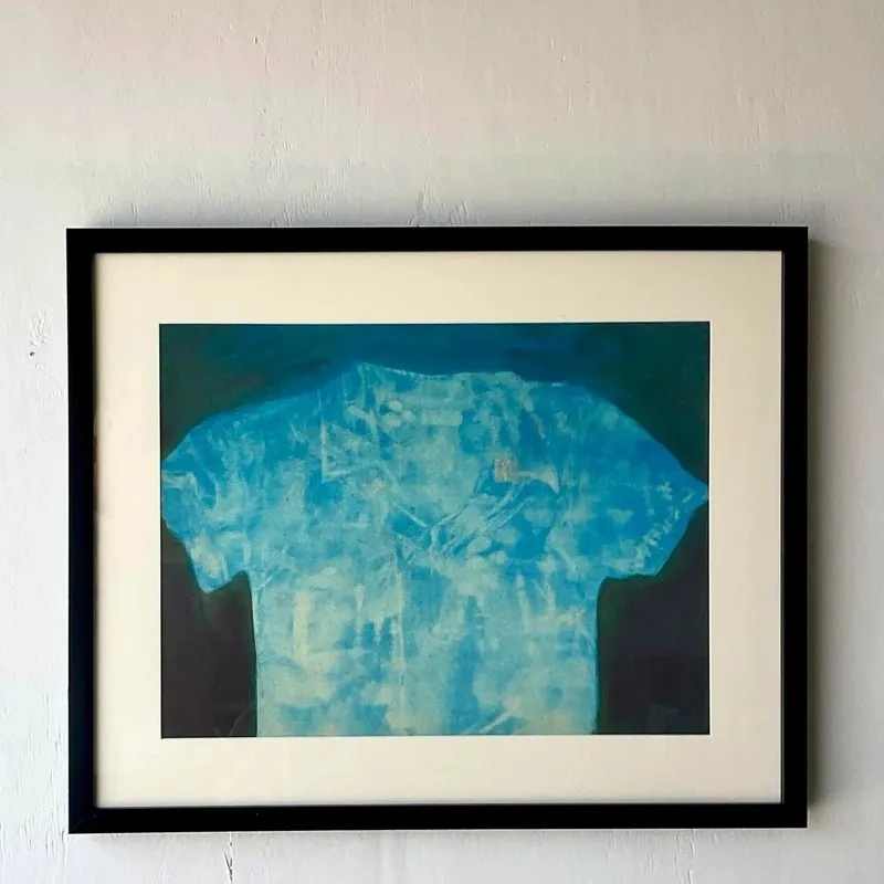 Vintage Abstract Shirt Still Life Original Oil Crayon Painting on Paper — additional photo 5