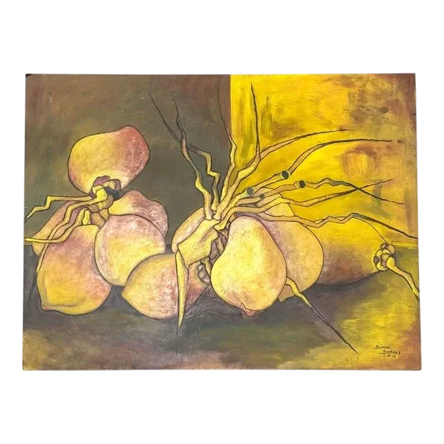 Vintage Abstract Still Life Oil Painting on Wood Signed by the Artist