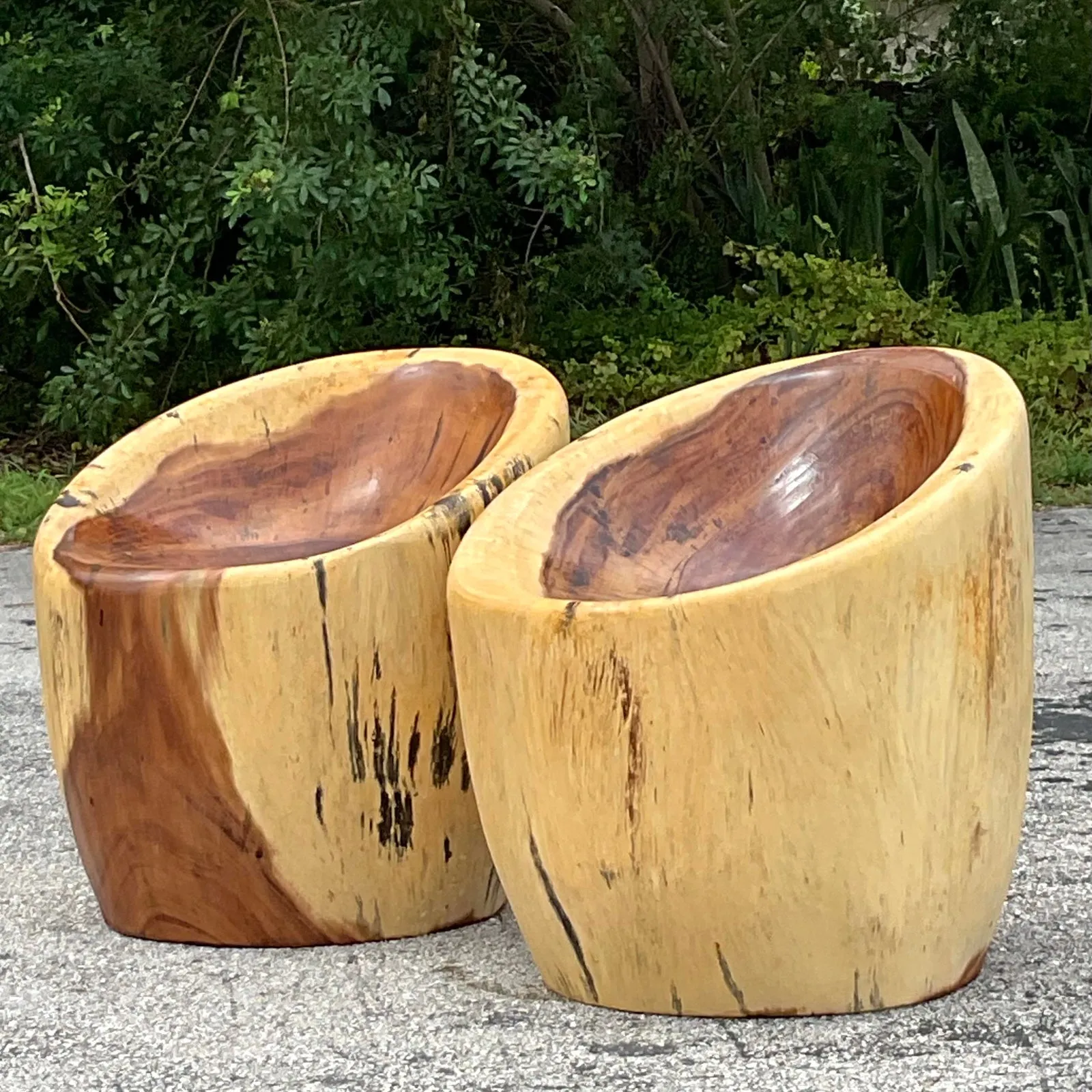 Vintage Albino Carved Wooden Stump Chairs - A Pair — additional photo 3
