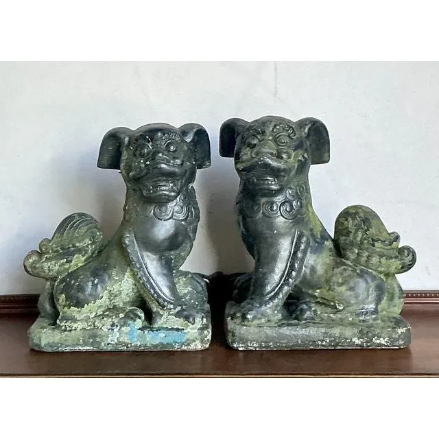 Vintage Albino Patinated Cast Cement Foo Dogs — additional photo 6