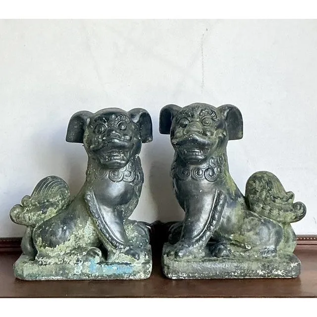 Vintage Albino Patinated Cast Cement Foo Dogs — additional photo 7