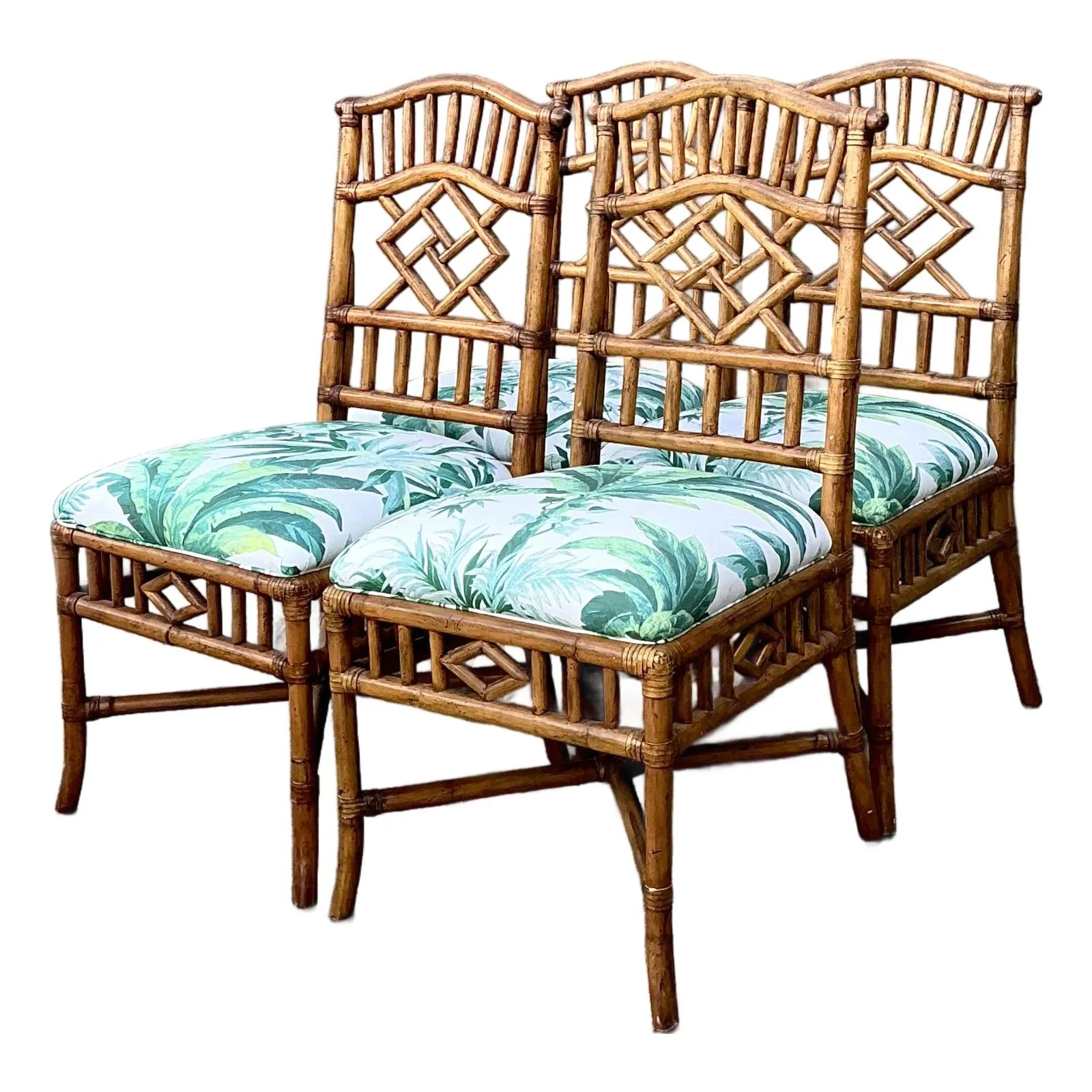 Vintage Arched Back Rattan Dining Chairs in Manuel Canovas - Set of 4 — additional photo 1