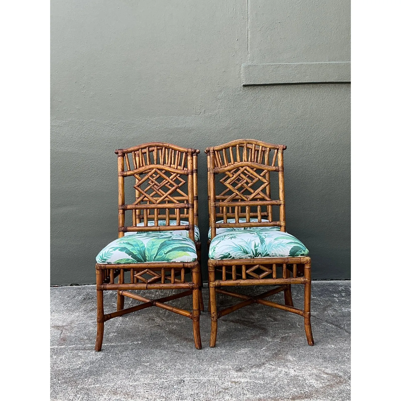 Vintage Arched Back Rattan Dining Chairs in Manuel Canovas - Set of 4 — additional photo 2