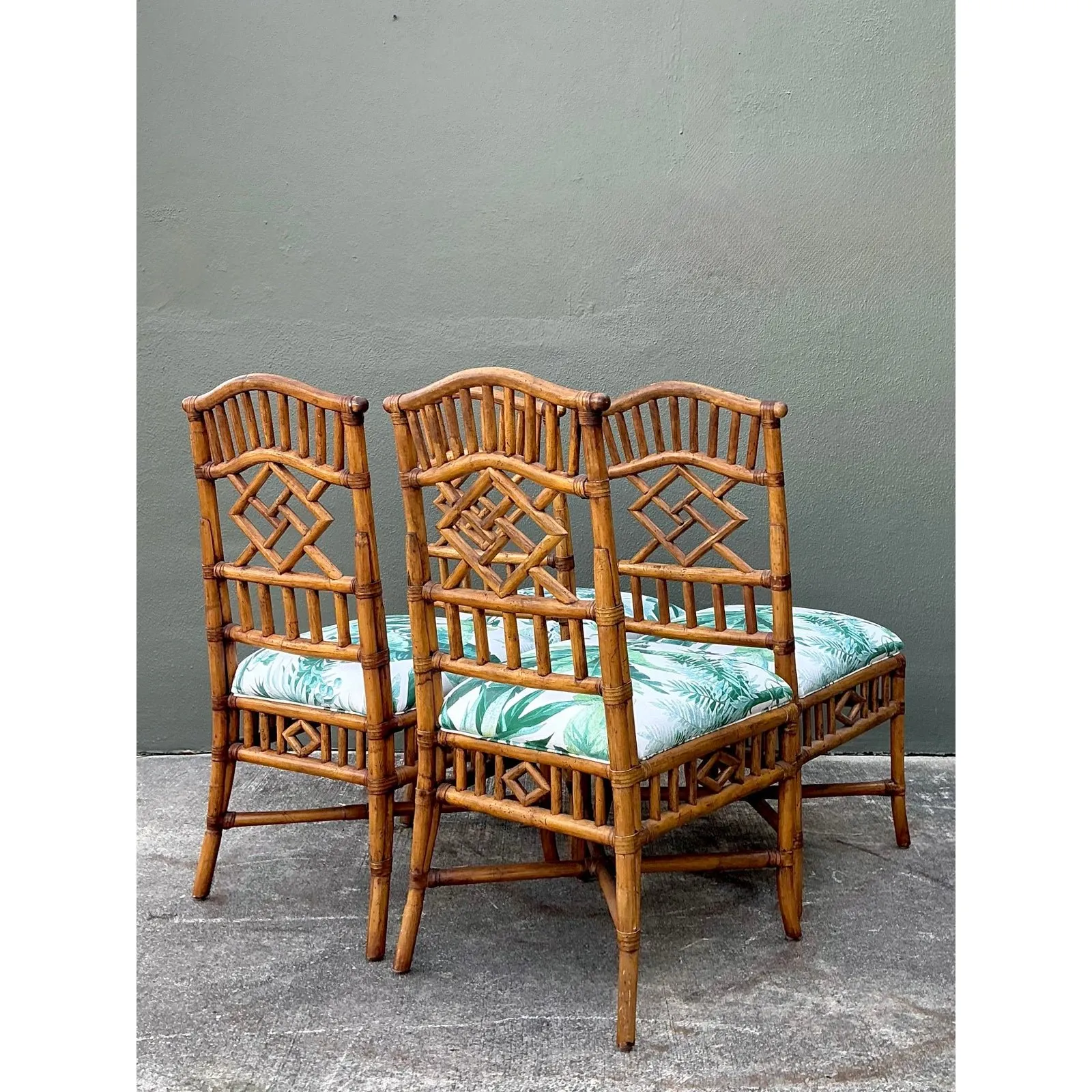Vintage Arched Back Rattan Dining Chairs in Manuel Canovas - Set of 4 — additional photo 3