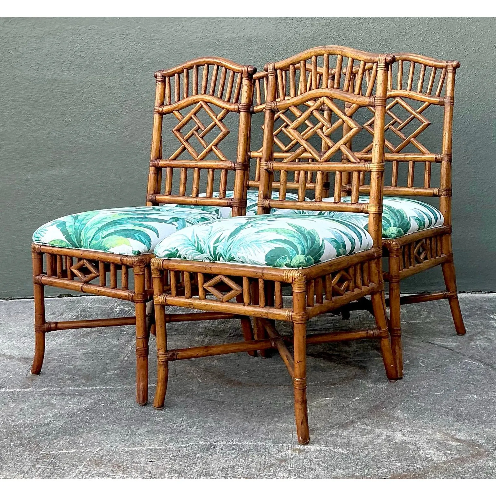 Vintage Arched Back Rattan Dining Chairs in Manuel Canovas - Set of 4 — additional photo 4