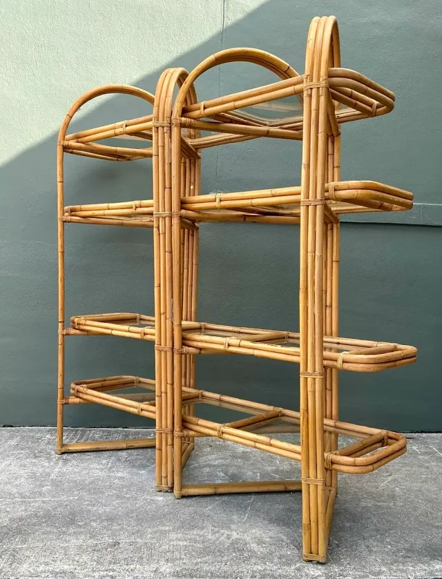 Vintage Arched Rattan Accordion Etagere — additional photo 1