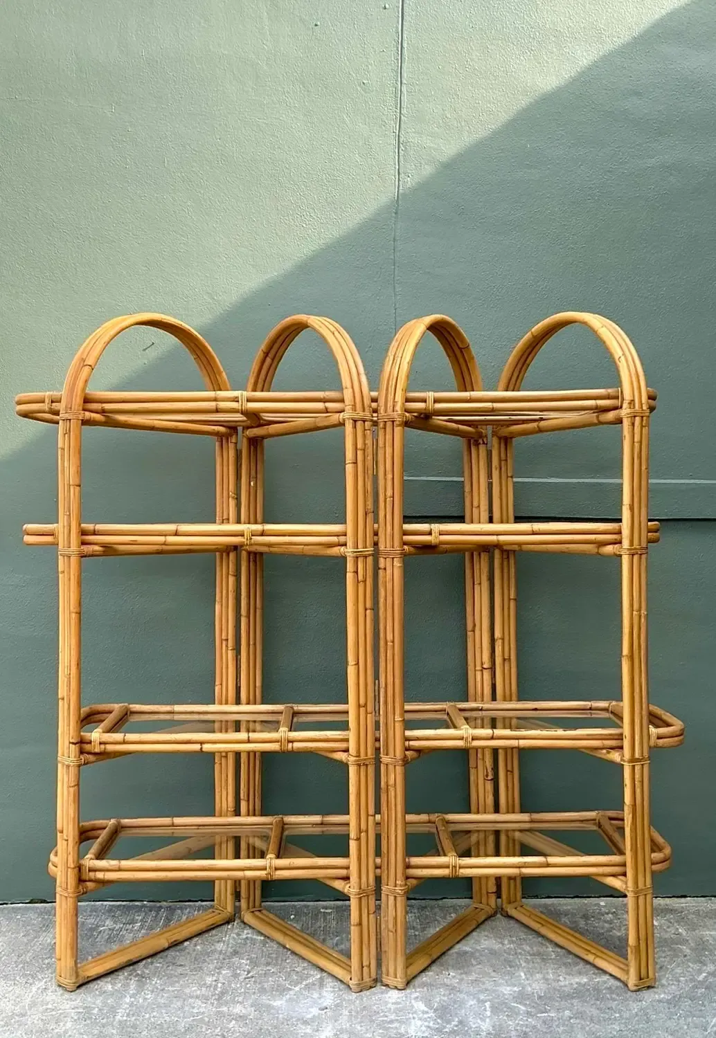 Vintage Arched Rattan Accordion Etagere — additional photo 2
