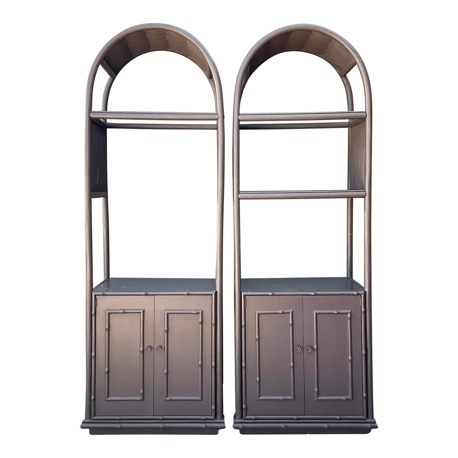 Vintage Arched Rattan Etagere - A Pair