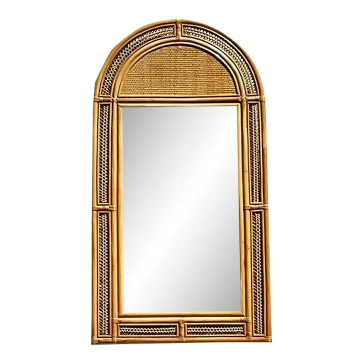 Vintage Arched Woven Rattan Mirror