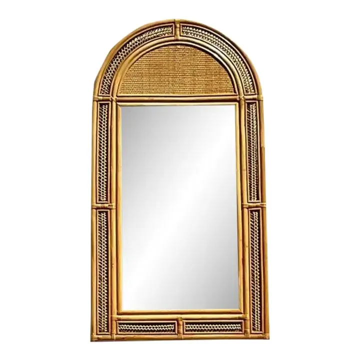 Vintage Arched Woven Rattan Mirror — additional photo 1