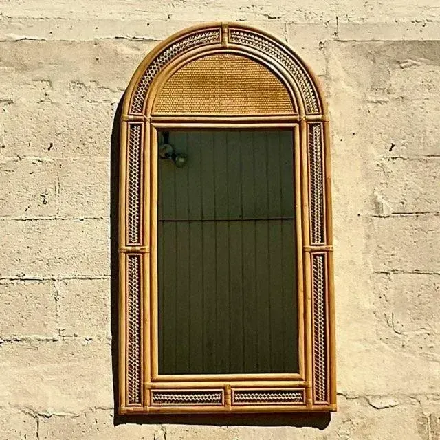 Vintage Arched Woven Rattan Mirror — additional photo 2
