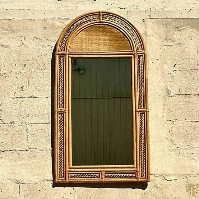 Vintage Arched Woven Rattan Mirror — additional photo 3