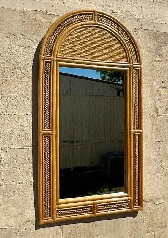 Vintage Arched Woven Rattan Mirror — additional photo 4