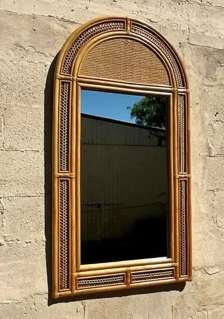 Vintage Arched Woven Rattan Mirror — additional photo 5