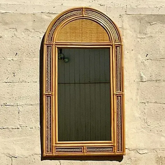 Vintage Arched Woven Rattan Mirror — additional photo 6