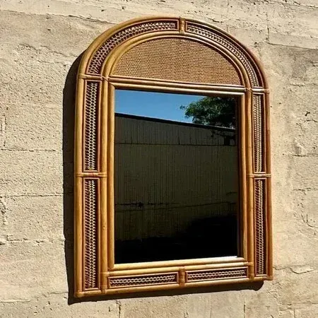 Vintage Arched Woven Rattan Mirror — additional photo 8