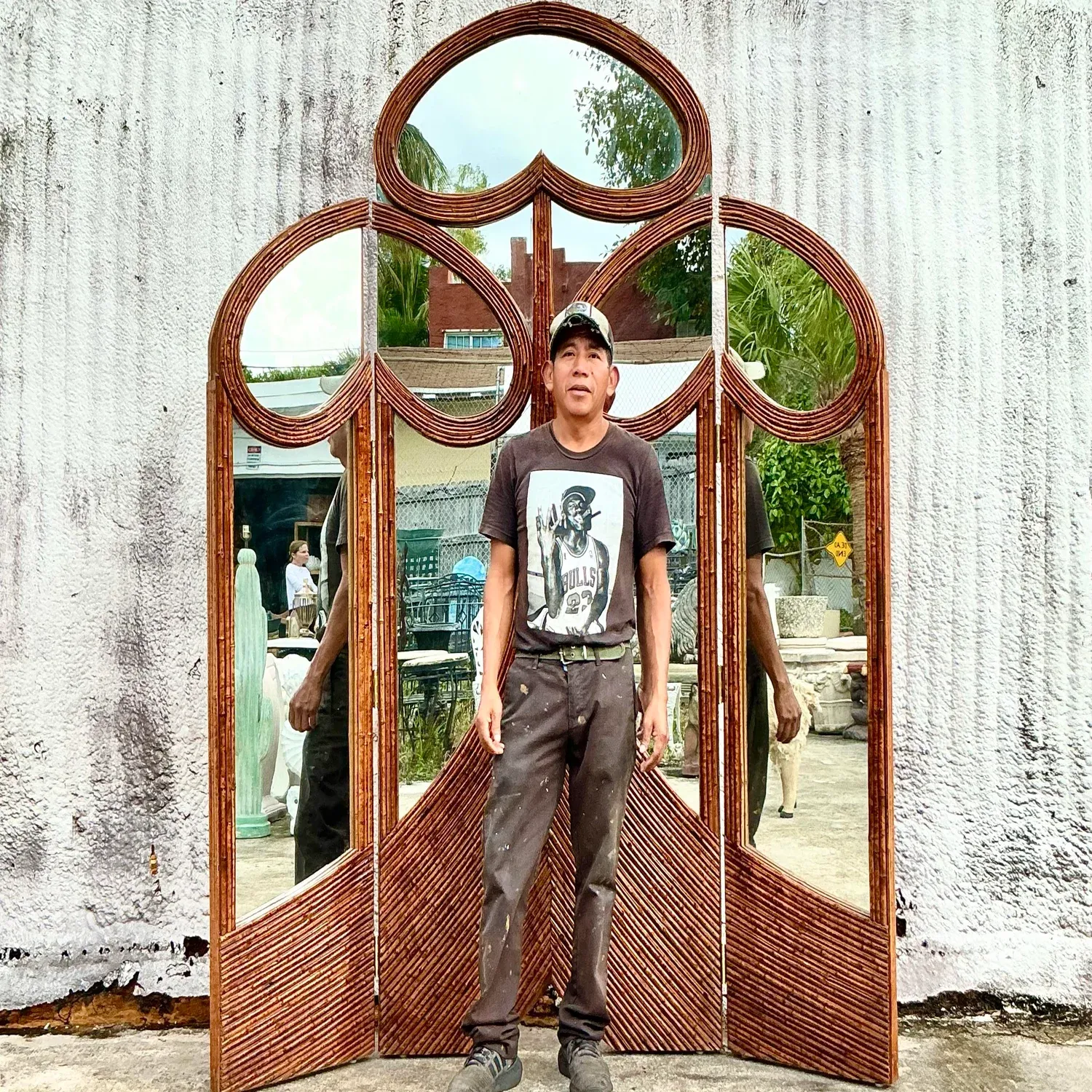 Vintage Art Nouveau Monumental Reed Folding Screen — additional photo 2