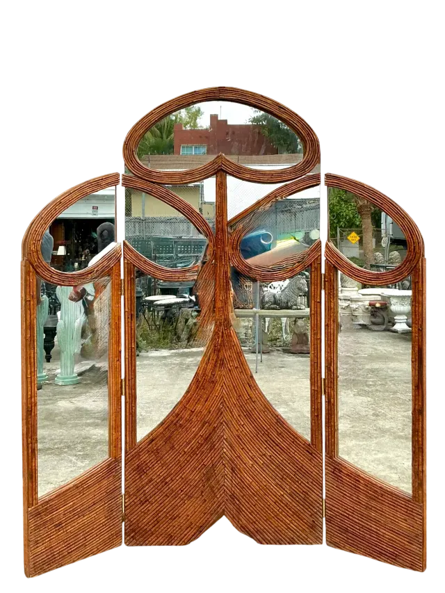 Vintage Art Nouveau Reed Folding Mirrored Screen — additional photo 4
