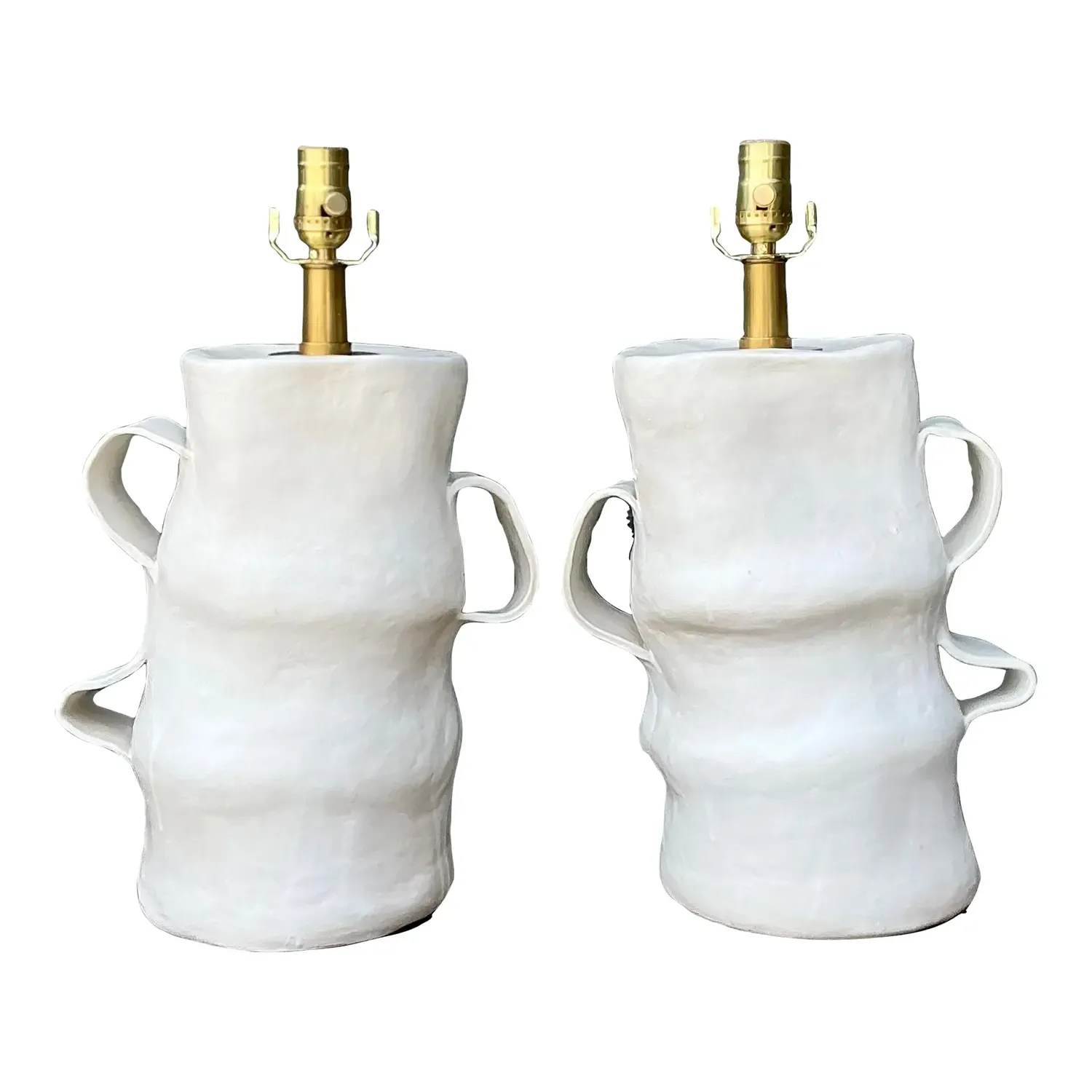 Vintage Artisan Slab Built Pottery Lamps - A Pair — additional photo 1
