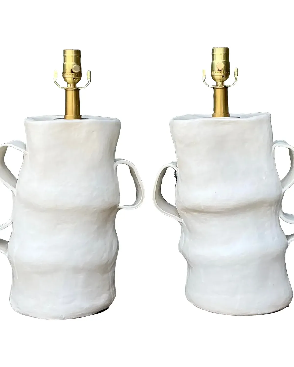 Vintage Artisan Slab Built Pottery Lamps - A Pair
