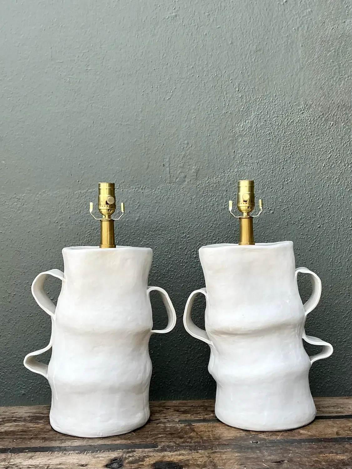 Vintage Artisan Slab Built Pottery Lamps - A Pair — additional photo 2