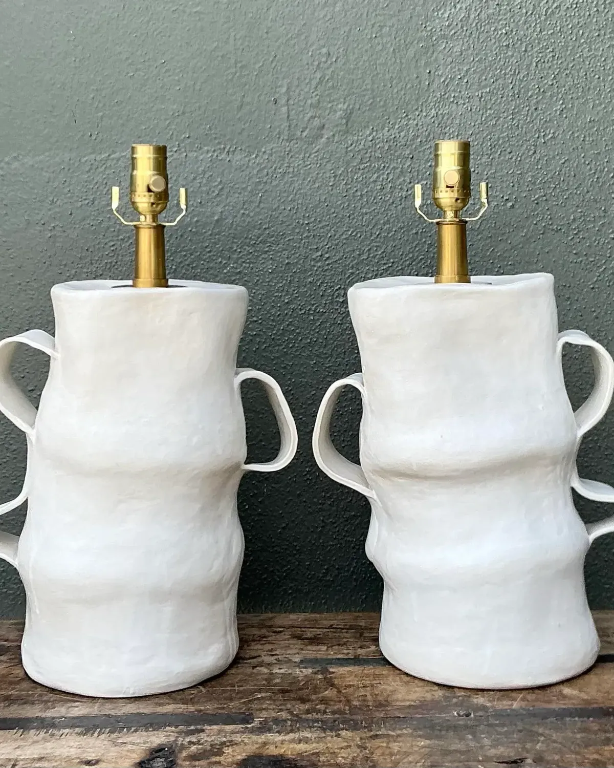 Vintage Artisan Slab Built Pottery Lamps - A Pair — additional photo 3