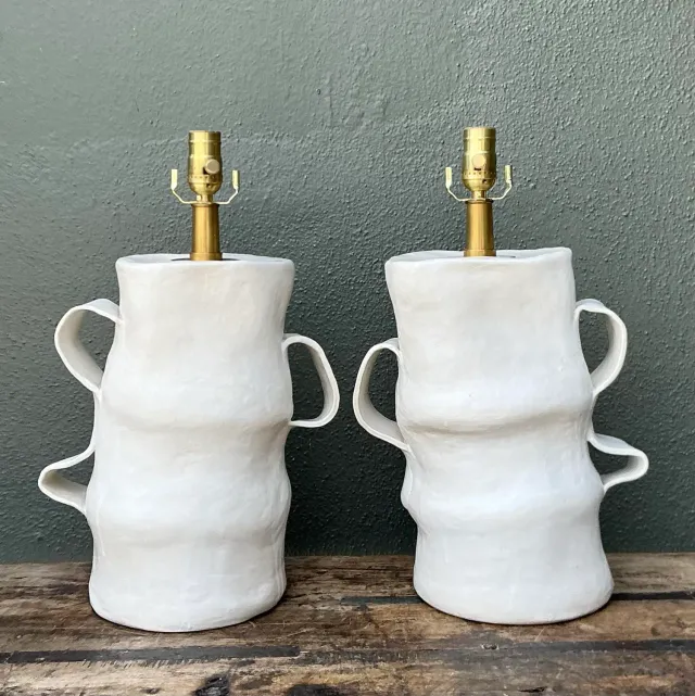 Vintage Artisan Slab Built Pottery Lamps - A Pair — additional photo 3