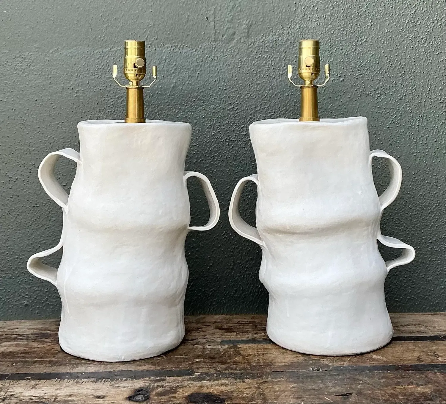 Vintage Artisan Slab Built Pottery Lamps - A Pair — additional photo 4