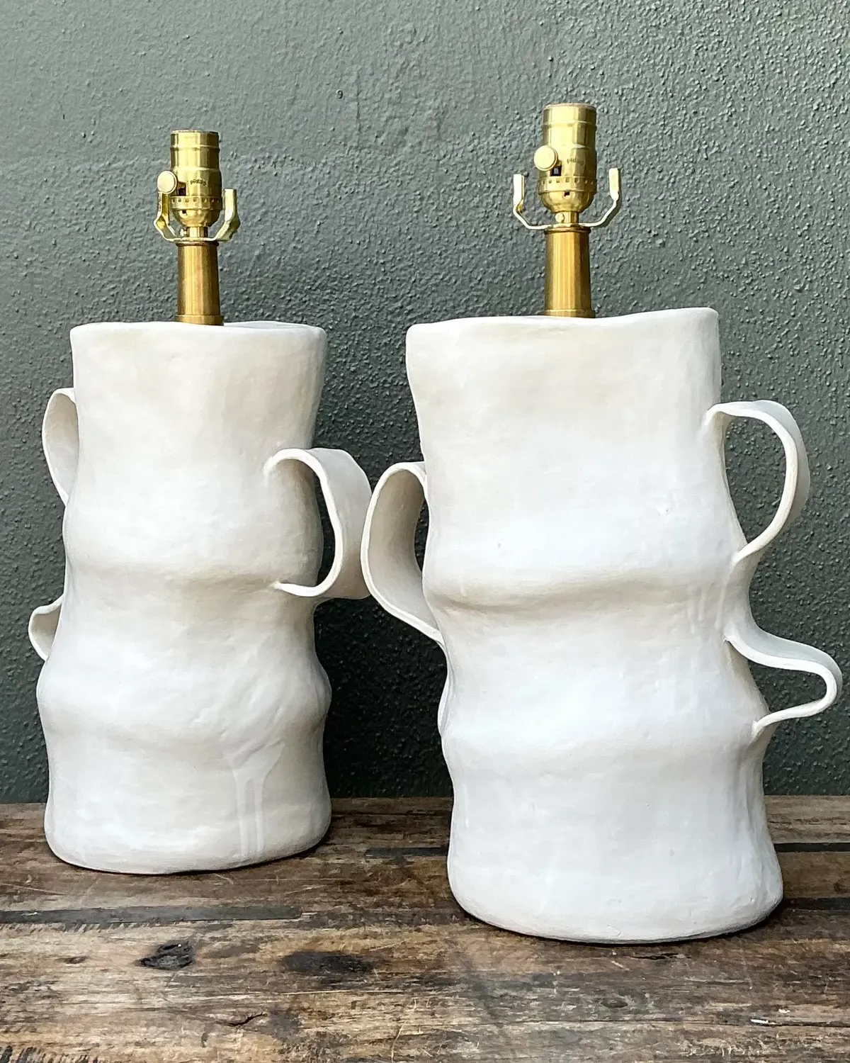 Vintage Artisan Slab Built Pottery Lamps - A Pair — additional photo 5