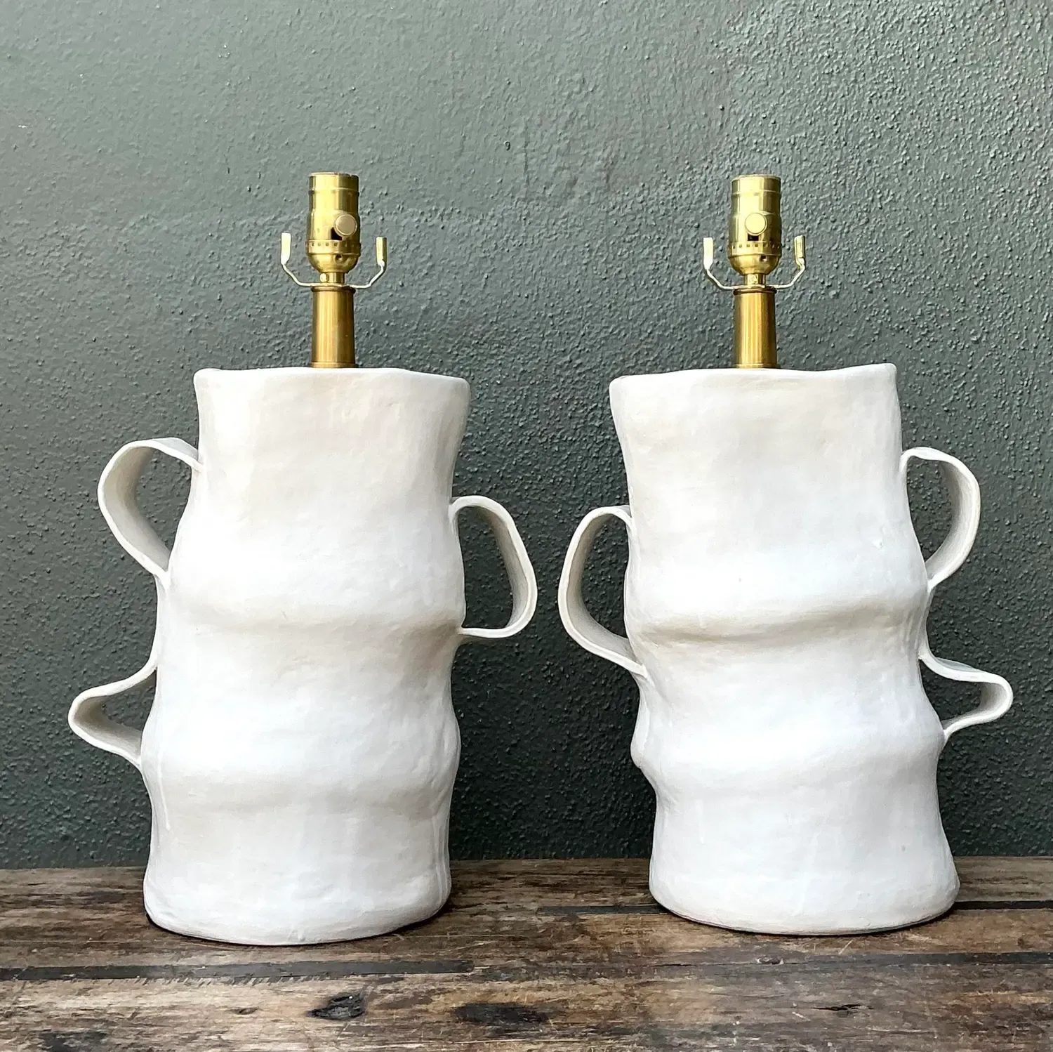 Vintage Artisan Slab Built Pottery Lamps - A Pair — additional photo 6