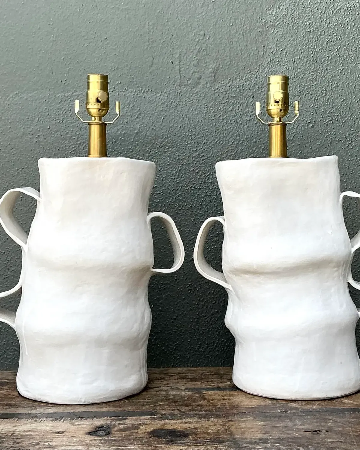 Vintage Artisan Slab Built Pottery Lamps - A Pair — additional photo 6