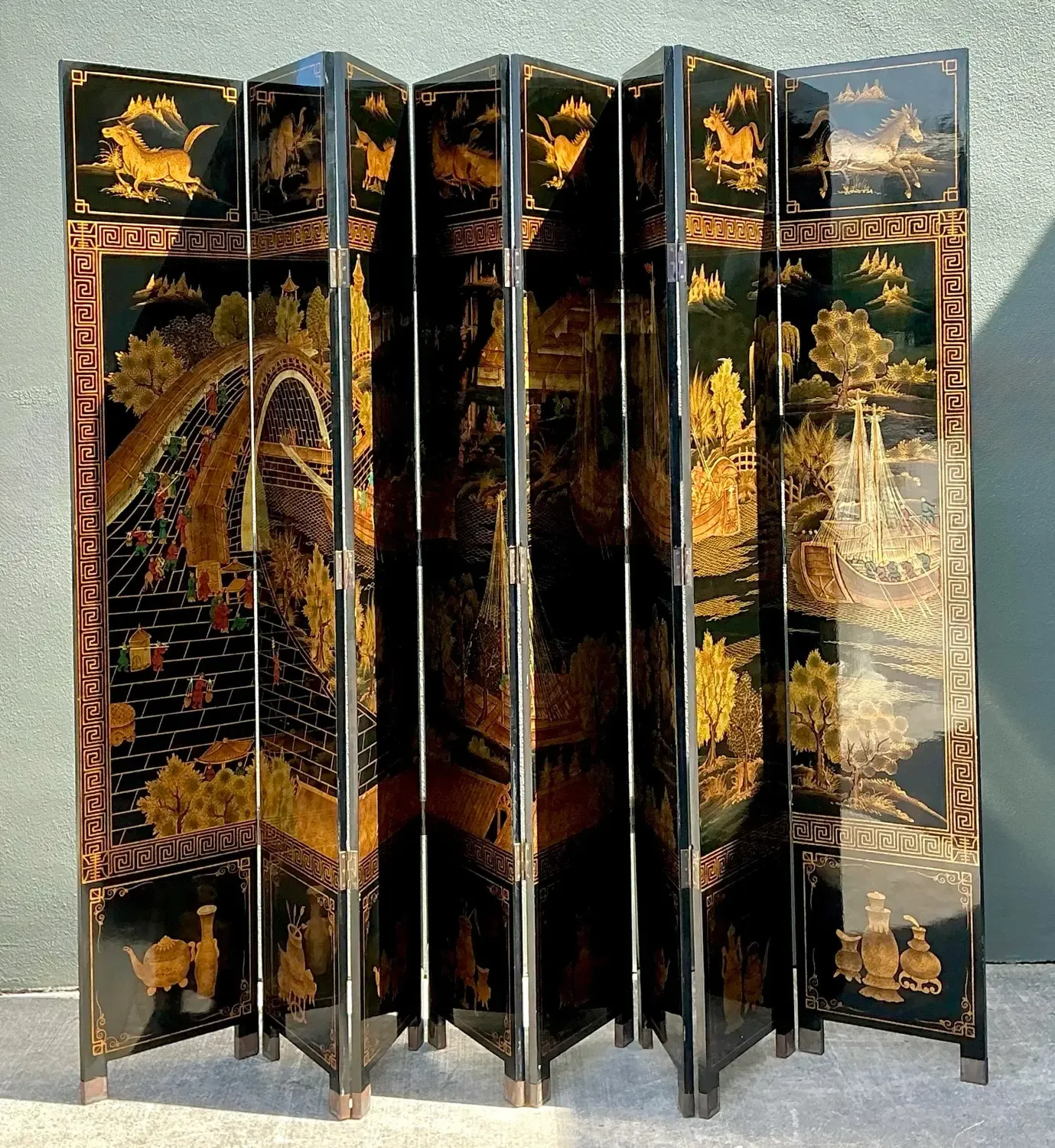 Vintage Asian 8 Panel Coromandel Screen — additional photo 8