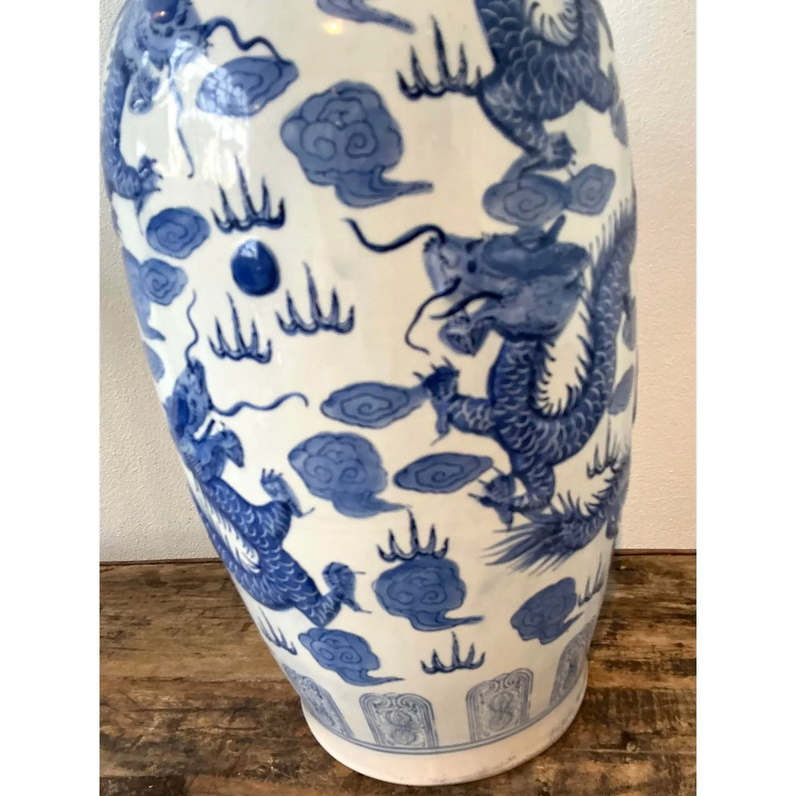 Vintage Asian Blue and White Dragon Vase — additional photo 2
