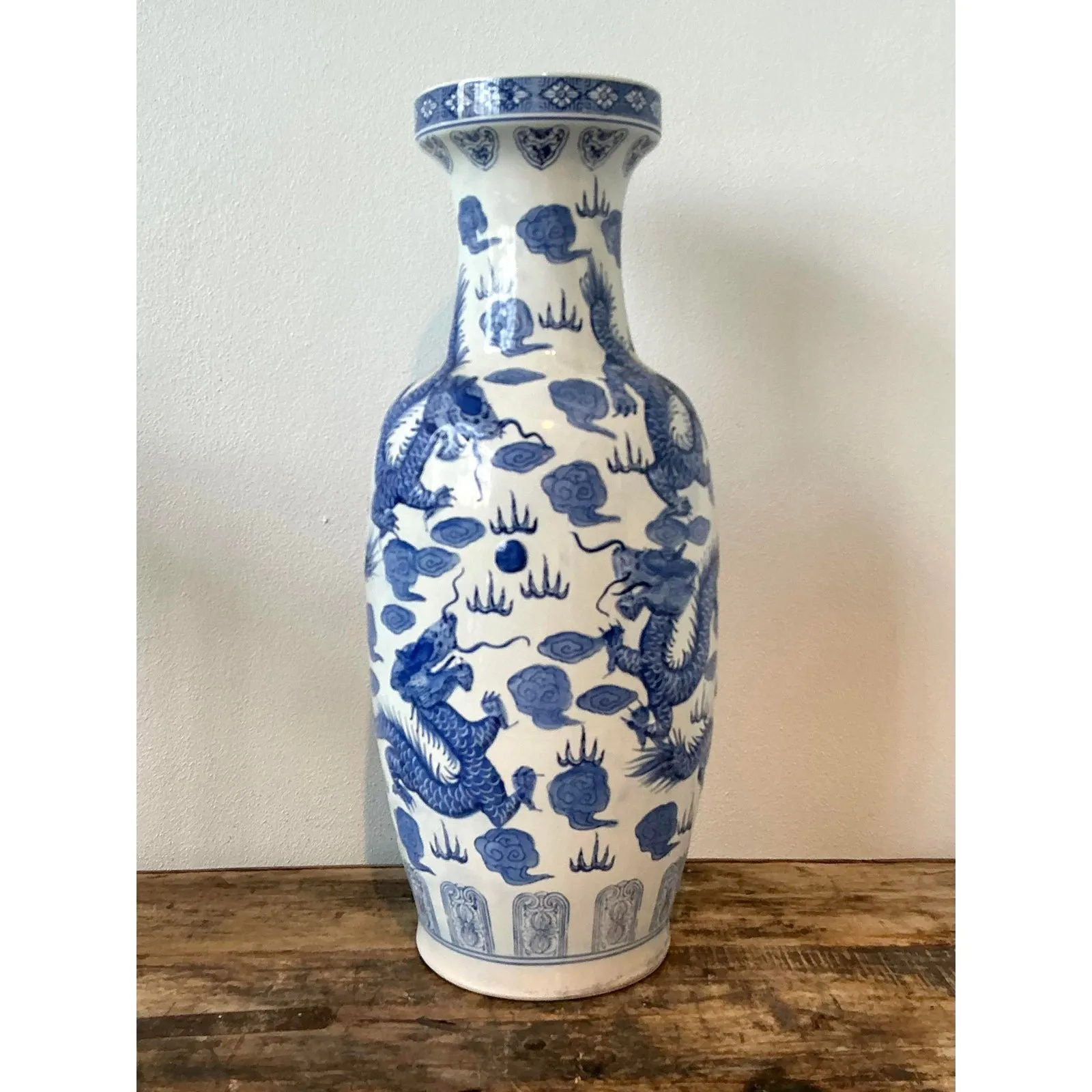 Vintage Asian Blue and White Dragon Vase — additional photo 3
