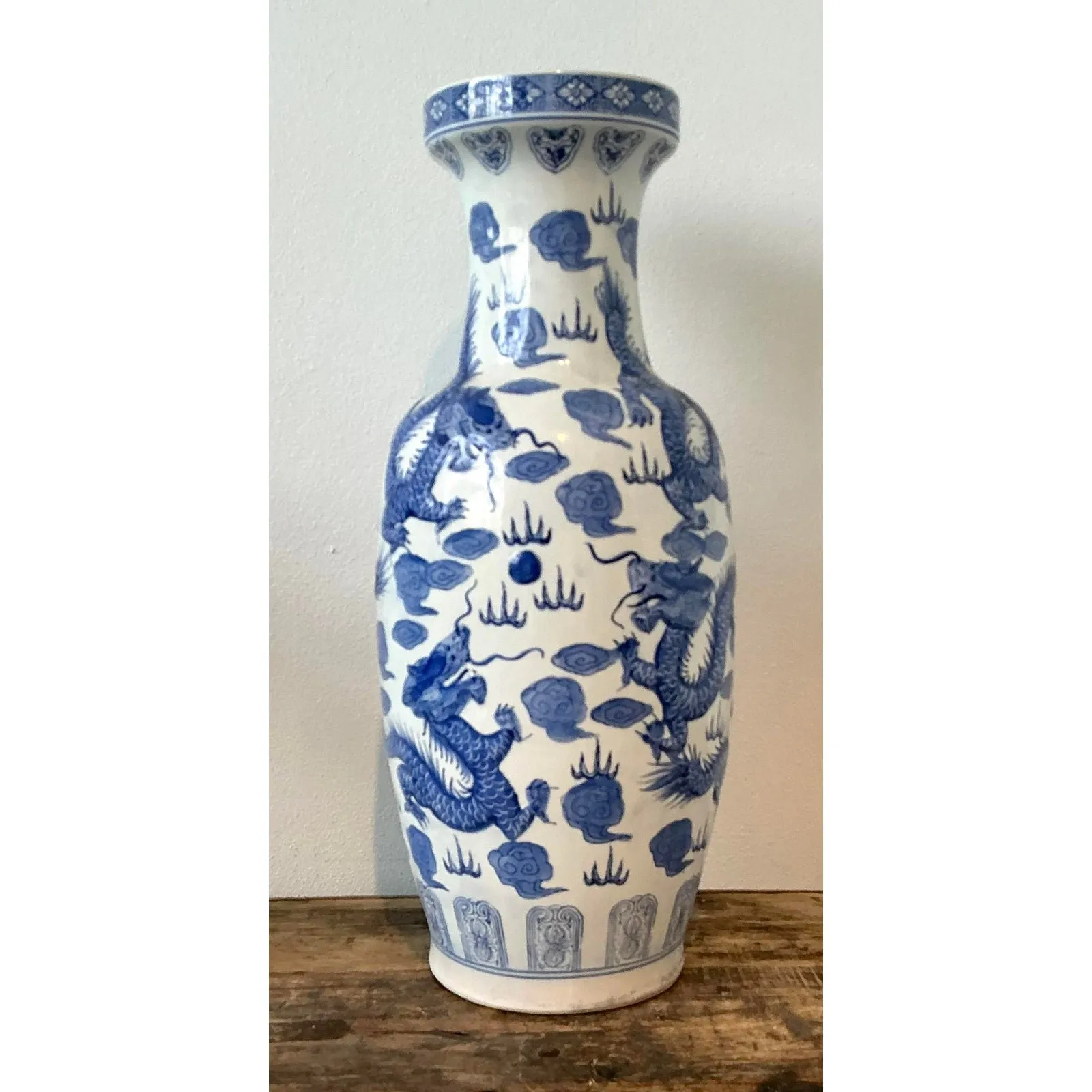Vintage Asian Blue and White Dragon Vase — additional photo 4