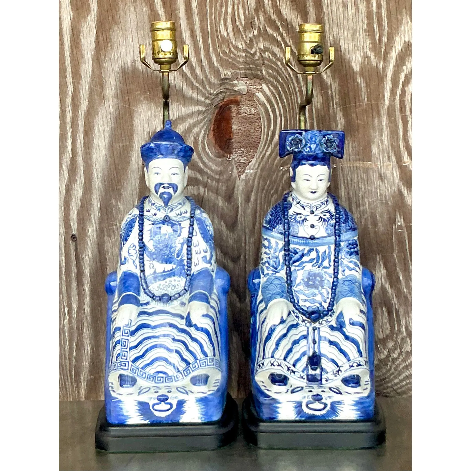 Vintage Asian Blue and White Emperor Lamps - A Pair — additional photo 3