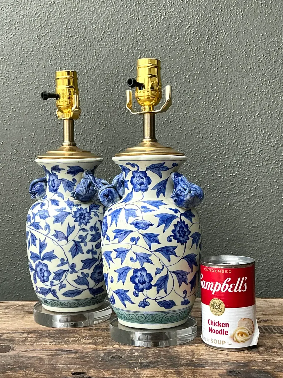 Vintage Asian Blue and White Floral Ceramic Lamps - A Pair — additional photo 7