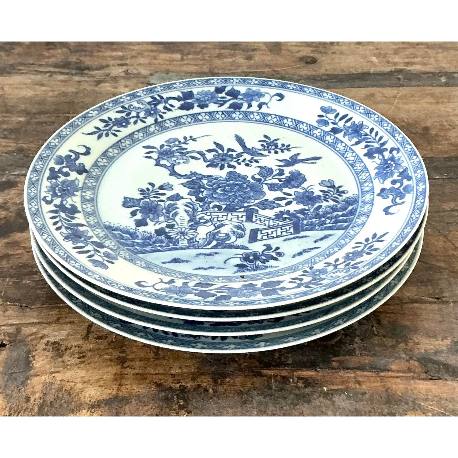 Vintage Asian Blue Flow Glazed Ceramic Plates - Set of 4 — additional photo 5