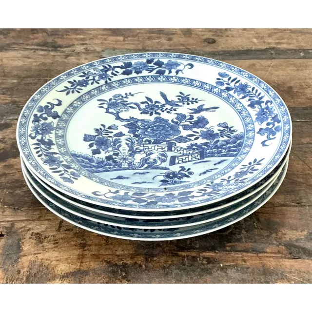 Vintage Asian Blue Flow Glazed Ceramic Plates - Set of 4 — additional photo 5