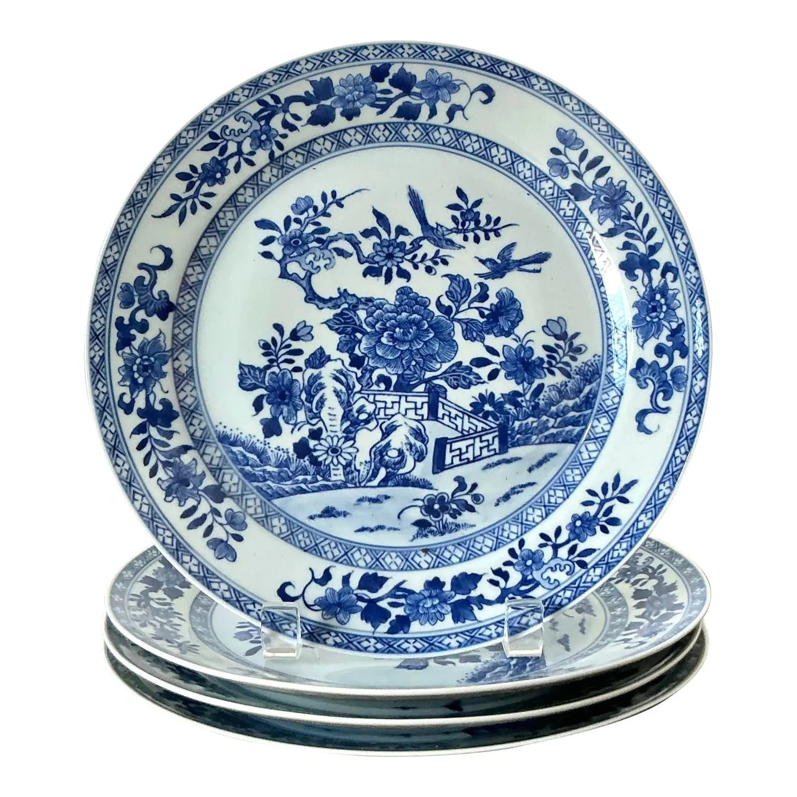 Vintage Asian Blue Flow Glazed Ceramic Plates - Set of 4 — additional photo 6